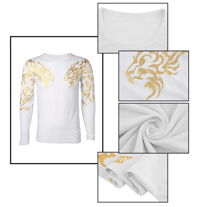 Youngo-Neck Trend Long Sleeveslim Fit Cotton Dragon Pattern Printed Casual Tops T-Shirt 8