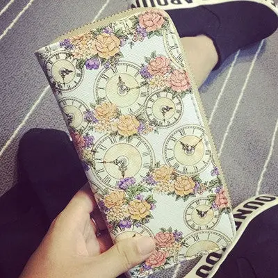 Zipper Long Design Purses Clutch Wallet Floral Vintage Women Wallet Purse Long Wallets Carteira Feminino 2