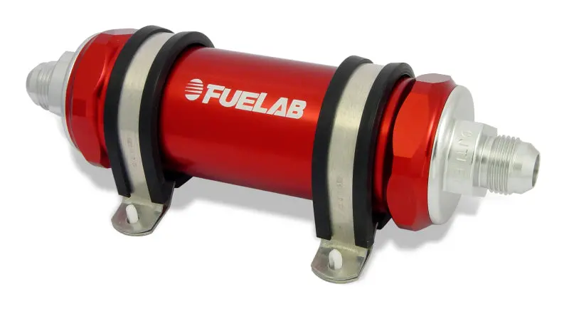 Fuelab 828 Inline Stainless Steel Fuel Filter – -12An, 100-Micron, Red Housing 1