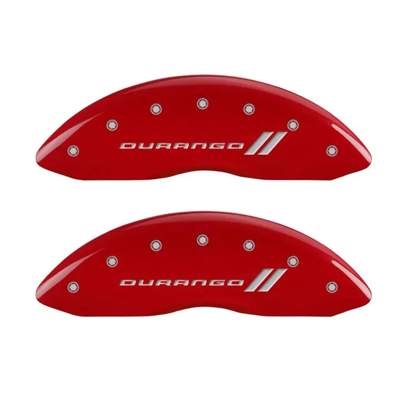 Mgp Engraved 4-Piston Caliper Covers – Front And Rear, Durango Red With Silver Stripes 1