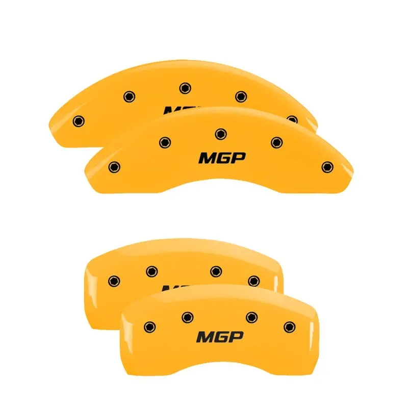 Mgp Engraved Caliper Covers For Jeep: Yellow Finish With Black Background – Front & Rear Featuring Jeep Logo And Grill Design 1