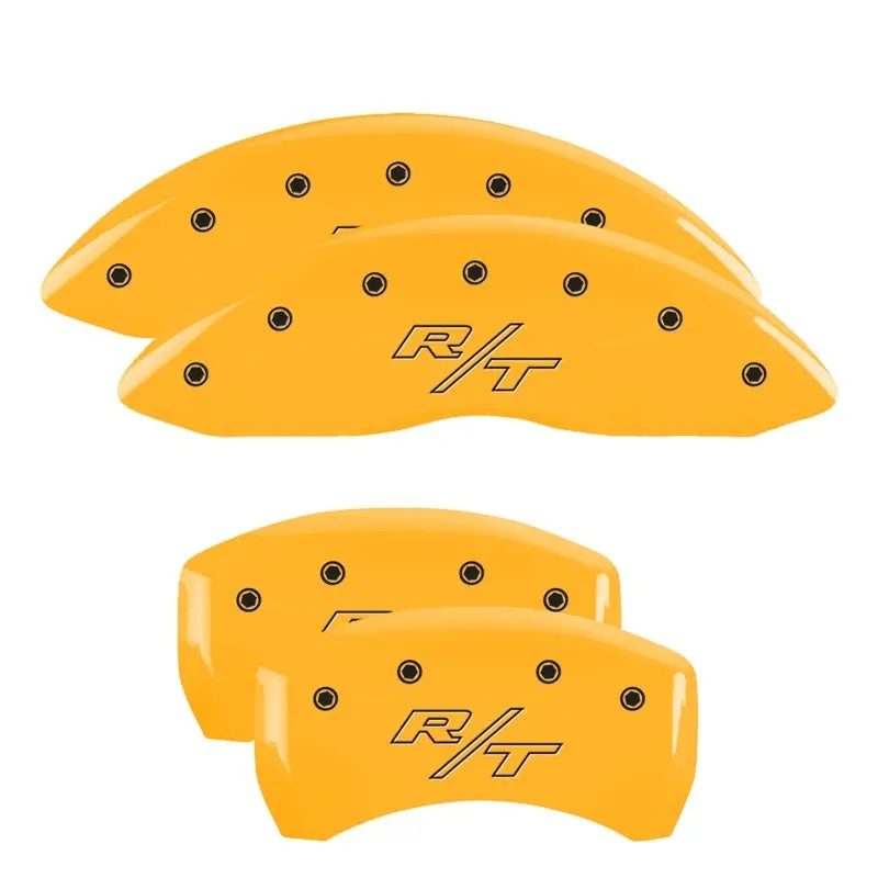 Mgp Vintage-Style Engraved Caliper Covers – Front & Rear, Yellow Finish With Black Chrome Trim 1