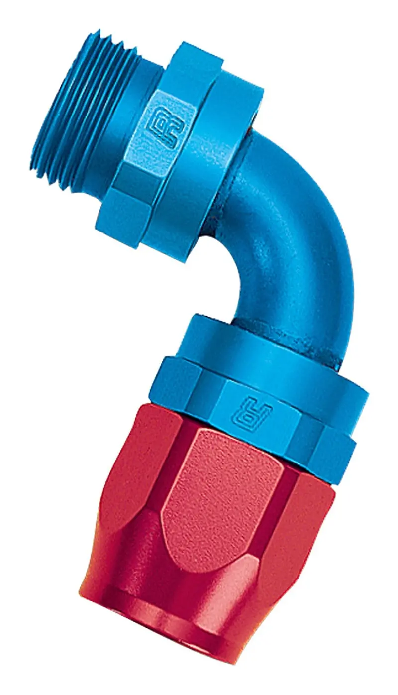 Russell Performance -10 An Dry Sump Hose End – Red/Blue 90° Swivel, -8 Port (3/4"-16 Thread) 1